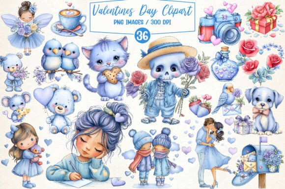 Whimsical Valentines Clipart Set