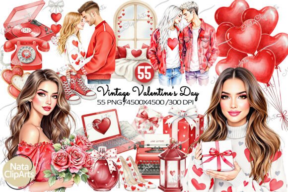 Vintage Valentine's Day Clipart Collection
