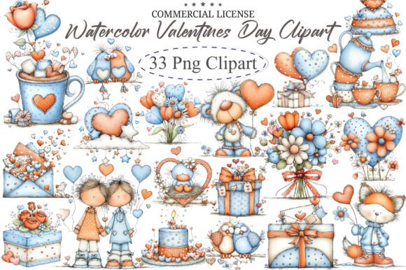 Valentine's Day Watercolor Clipart Collection