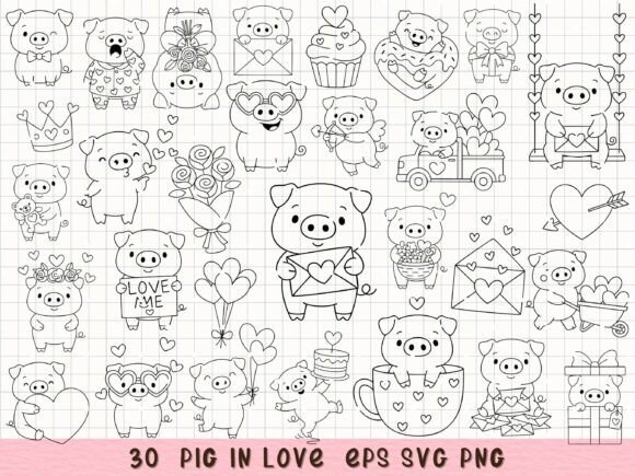 Romantic Pig Clipart Collection