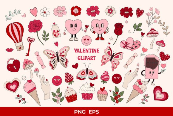 Retro Groovy Valentine's Clipart Collection