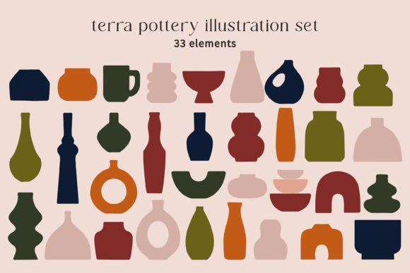 Aesthetic Modern Boho Pottery Clip Art Set