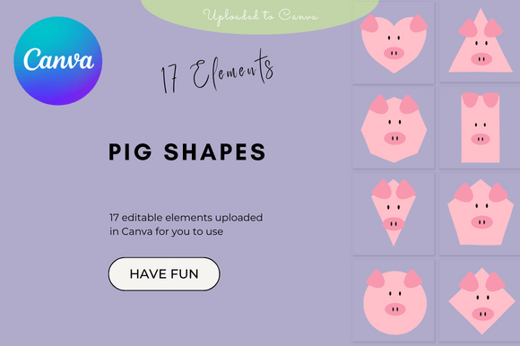 Cute Pig Math Shapes for Canva