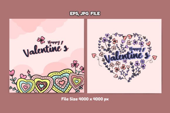 Valentine Love Shapes & Flower Illustrations