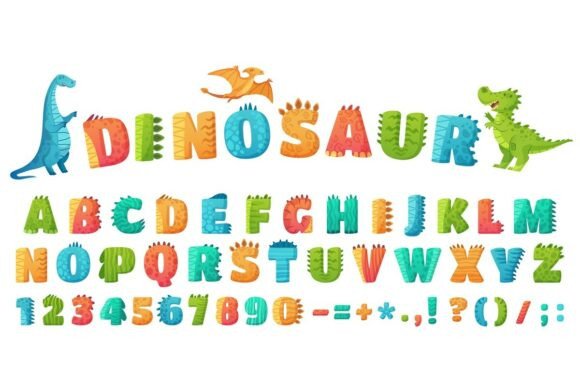 Cartoon Dinosaur Alphabet Font Set