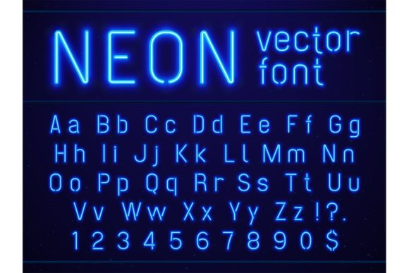 Glowing Blue Neon Vector Alphabet
