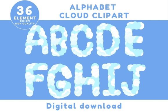 Fluffy Cloud Alphabet and Numbers Clipart
