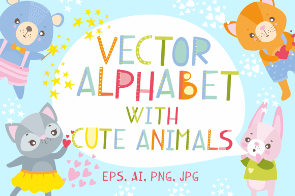 Colorful Alphabet and Cute Animal Clipart Set
