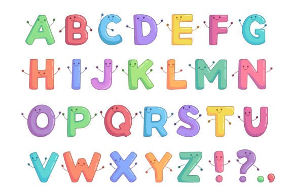 Cute Cartoon Alphabet Characters Set