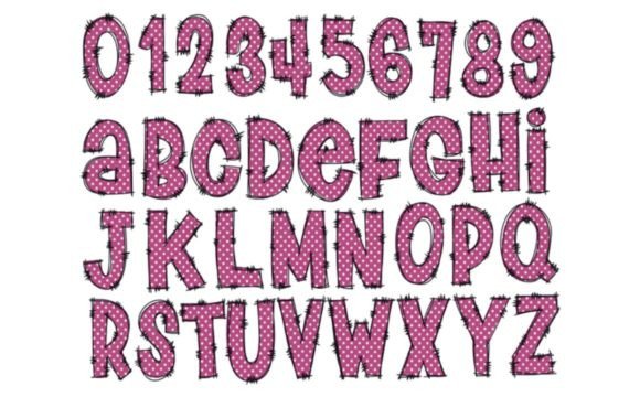 Hot Pink Polka Dot Doodle Alphabet Clipart