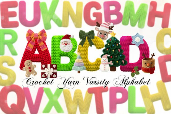 Crochet Yarn Alphabet Clipart Set