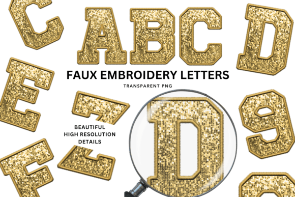 Faux Embroidery Sequin Alphabet PNG Set