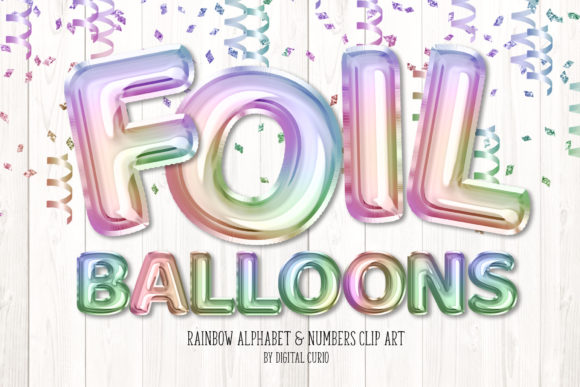Iridescent Rainbow Foil Balloon Clipart Set