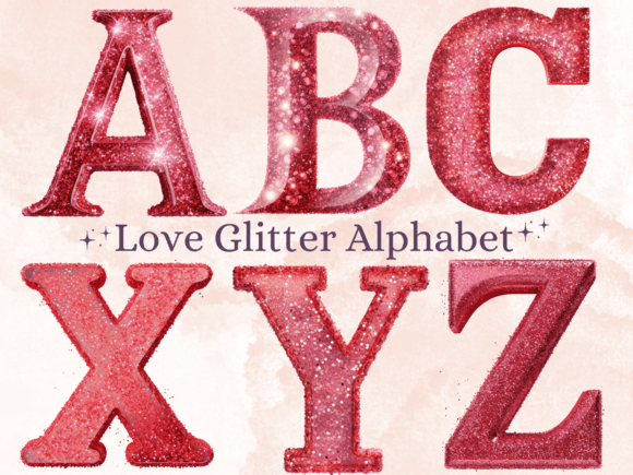 Valentine's Day Love Glitter Alphabet Clipart