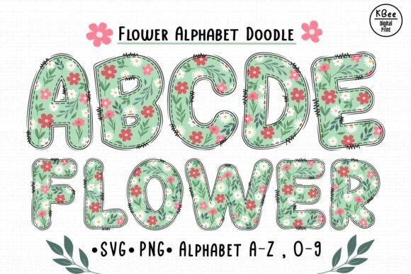 Retro Floral Doodle Alphabet Clip Art