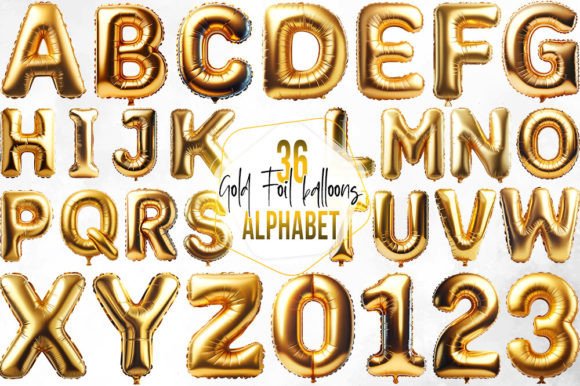 Gold Foil Balloon Alphabet PNG Pack