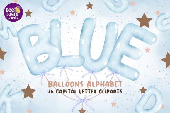 Watercolor Blue Balloon Alphabet Clipart Set