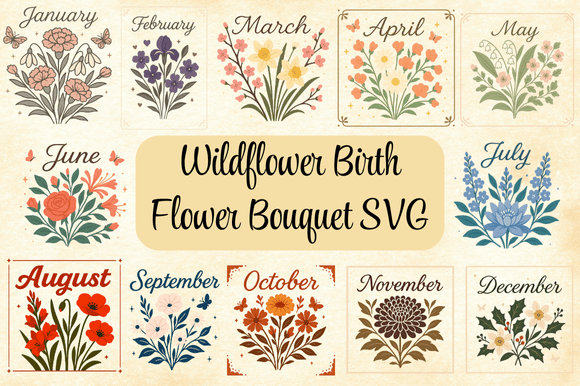 Floral Birth Month Bouquet SVG Bundle