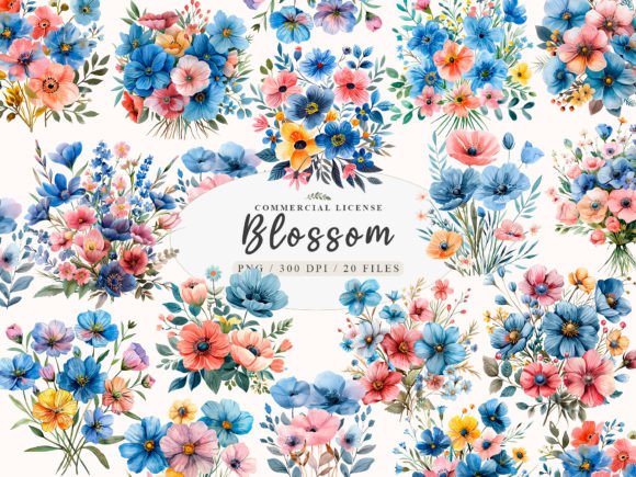 Mystical Dusty Blue Wildflower Clipart Collection