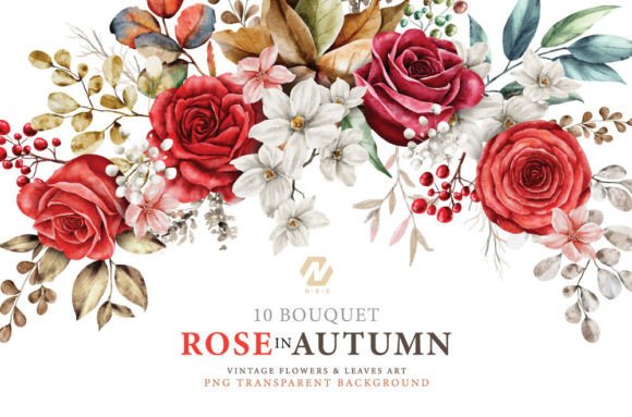 Autumn Rose Bouquet Watercolor Collection