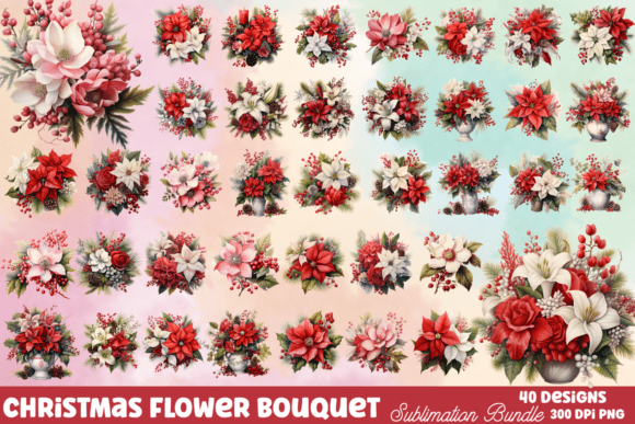 Christmas Flower Bouquet Sublimation Bundle