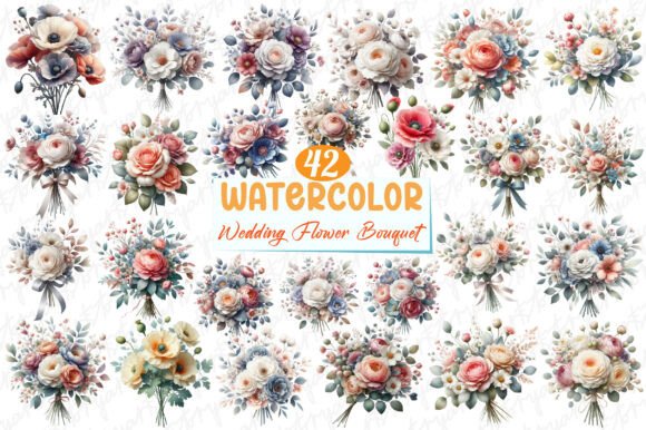 Elegant Wedding Flower Bouquet Clipart Set