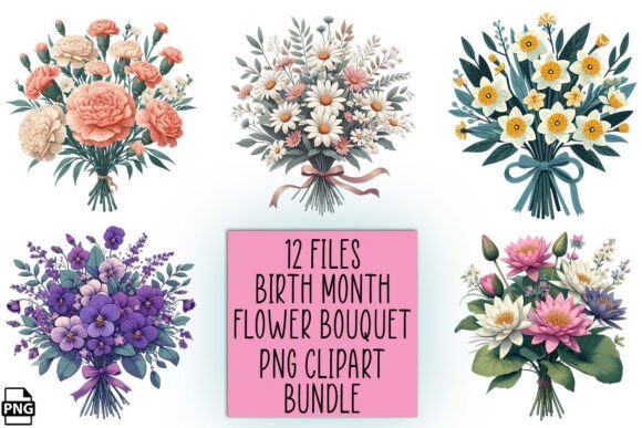 Birth Month Flower Bouquet Clipart Set