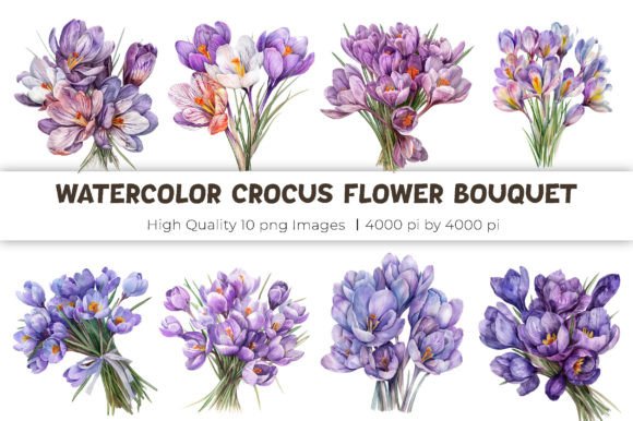 Elegant Watercolor Crocus Bouquet Images
