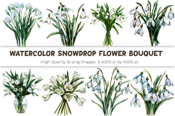Elegant Watercolor Snowdrop Bouquet