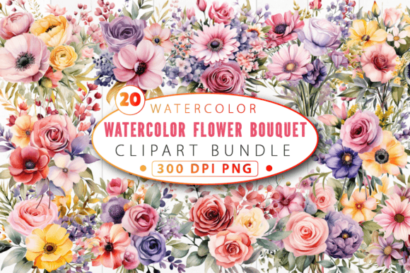 Watercolor Bouquet Clipart Set
