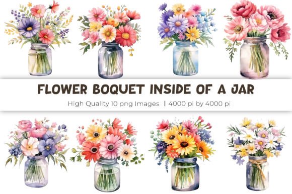 Elegant Watercolor Floral Bouquet in Jar
