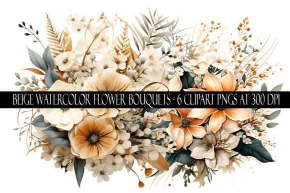 Beige Floral Watercolor Clipart Set
