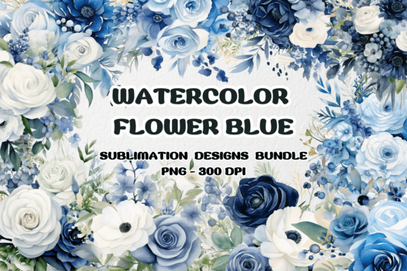 Watercolor Blue Floral Clipart
