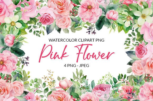 Pink Floral Watercolor Clipart Set