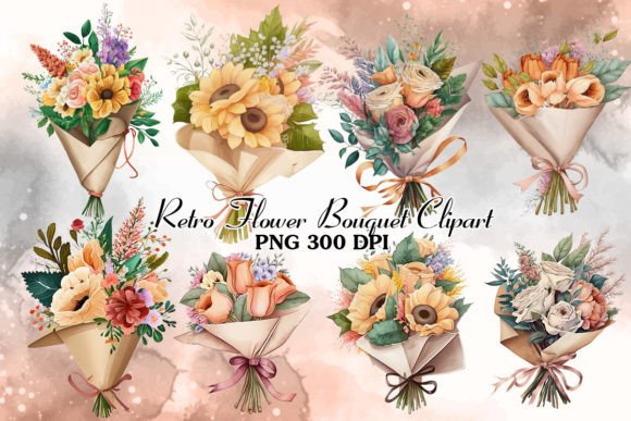 Watercolor Flower Bouquet Clipart Set