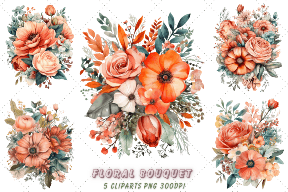 Salmon Flower Bouquet Clipart Collection