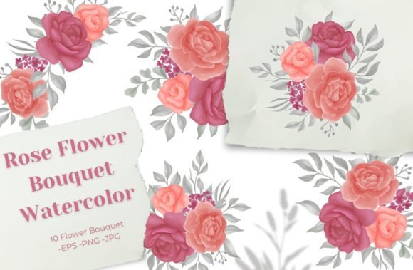 Watercolor Rose Bouquet Art Set