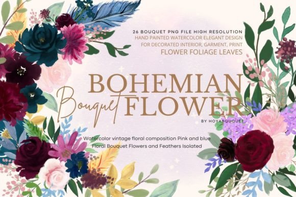 Bohemian Floral Watercolor Design Set