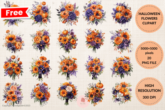Halloween Floral Clipart Bundle