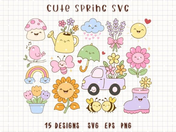 Kawaii Spring Flowers & Critters SVG Clipart