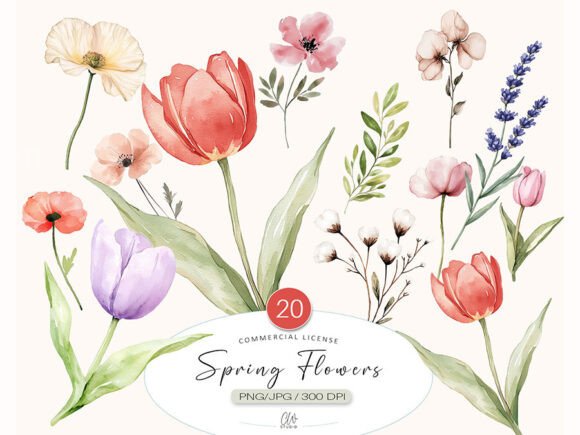 Spring Botanical Watercolor Clipart Set