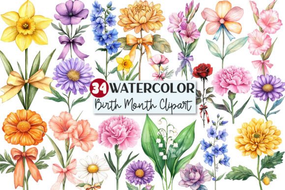 Elegant Birth Month Flower Clipart Set
