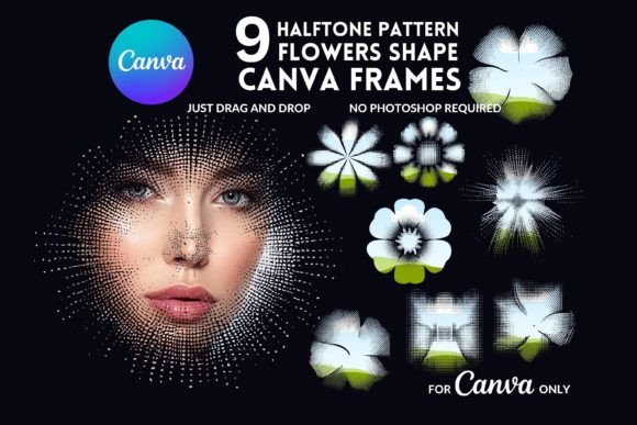 Halftone Floral Canva Frame Set