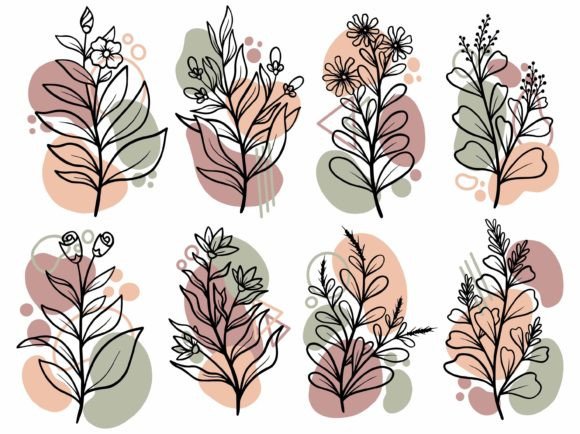 Botanical Line Art Flower & Leaf Illustrations