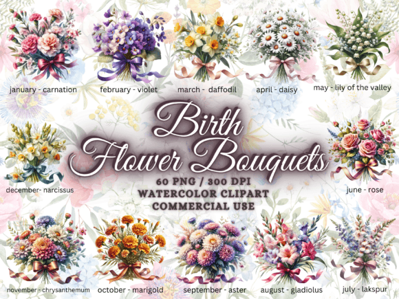Birth Month Flowers Clipart Collection