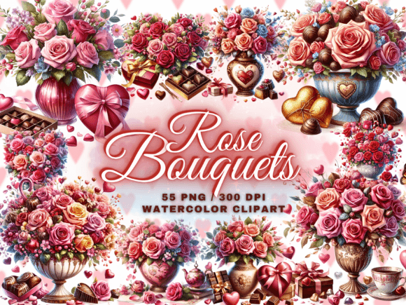 53 Exquisite Valentine Rose Bouquets Clipart