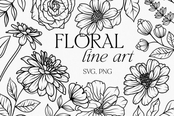 Hand-Drawn Black & White Floral Clipart Collection