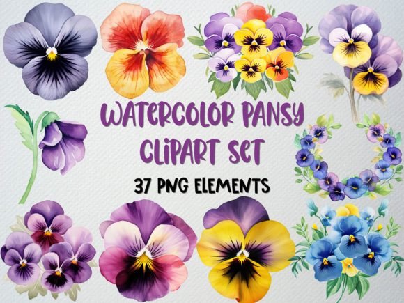 Vibrant Watercolor Pansy Art Set