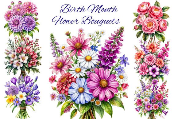 Vibrant Birth Month Flower Clipart Collection