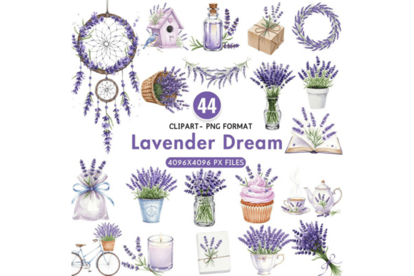 Watercolor Lavender Garden Floral Clipart Collection